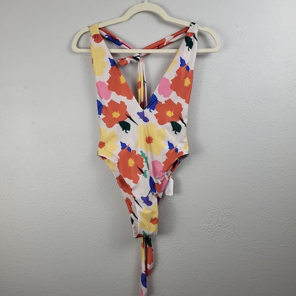 Hoaka Swimwear Womens Multicolor Deep Plunge‎ Front One Piece Swimsuit Sz Small